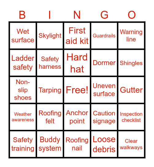 Safety Bingo Card