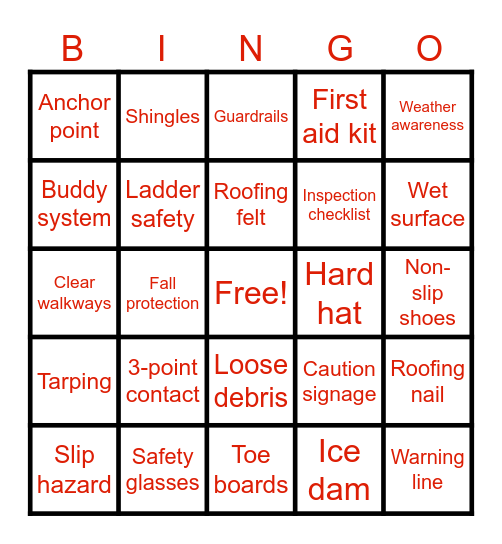 Safety Bingo Card
