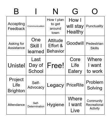 Transition Bingo Card