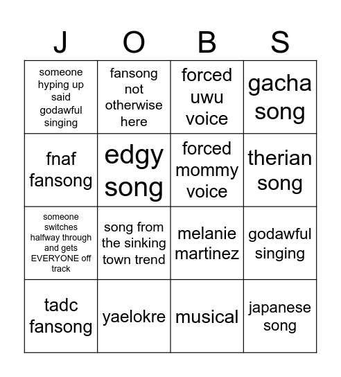 discord kareoke bing Bingo Card
