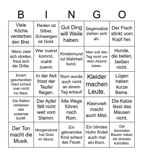 Sprichwörter Bingo Card