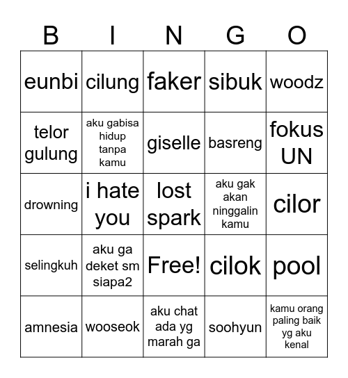 punya mine Bingo Card