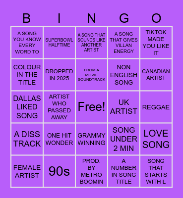 MUSIC BINGO Card