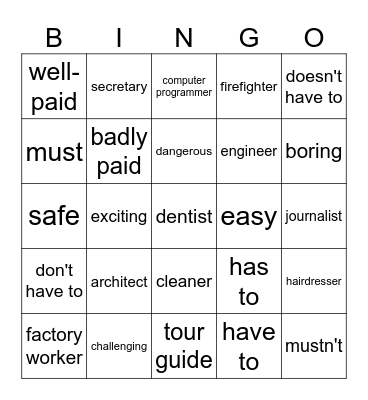 Jobs Bingo Card