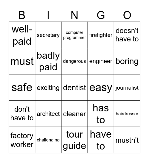 Jobs Bingo Card