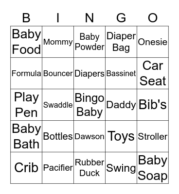 Baby Shower Bingo Card