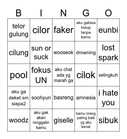 punya mine Bingo Card