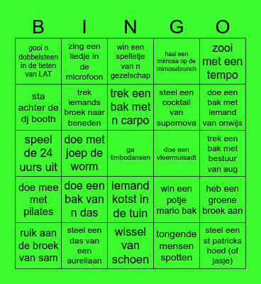 24 uurs Bingo Card