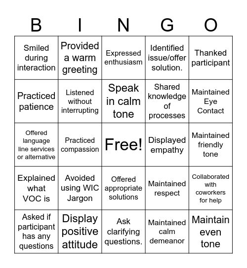 Feedback Bingo Card