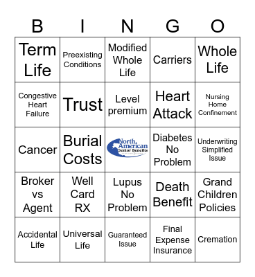 Life Insurance Bingo Card
