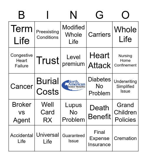 Life Insurance Bingo Card