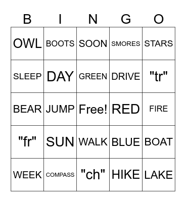 ESL Summer Camp Bingo Card