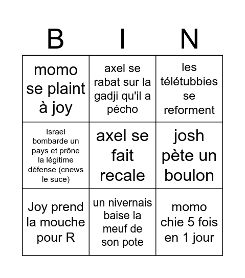 La vie folle de Momo et Jojo Bingo Card