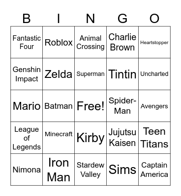 Comic Books & Video Games Bingo Card