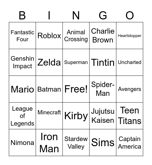 Comic Books & Video Games Bingo Card