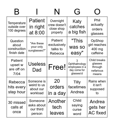July Optical Bingo Card