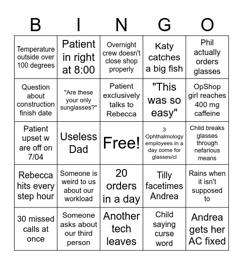 July Optical Bingo Card