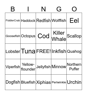 Ocean Bingo! Bingo Card