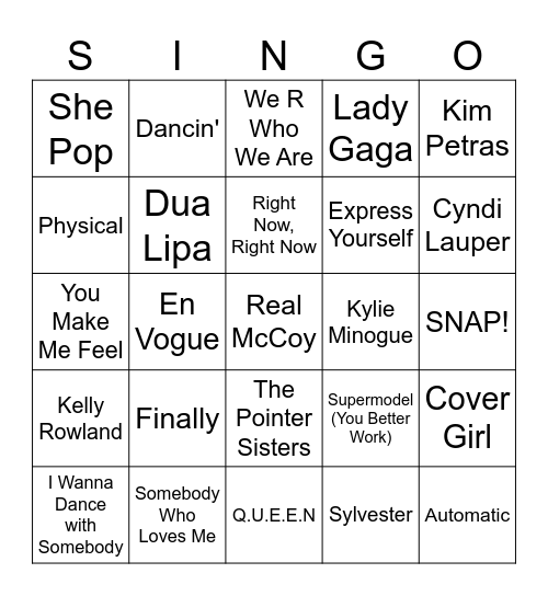 YA THINK YOU KNOW THAT TUNE DIVA? Bingo Card
