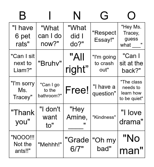 Say Whaaaat? Bingo Card