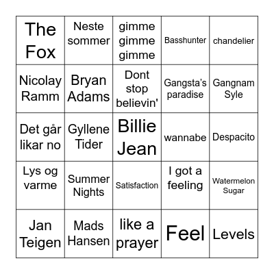 Musikkbingo Card