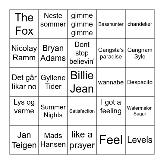 Musikkbingo Card