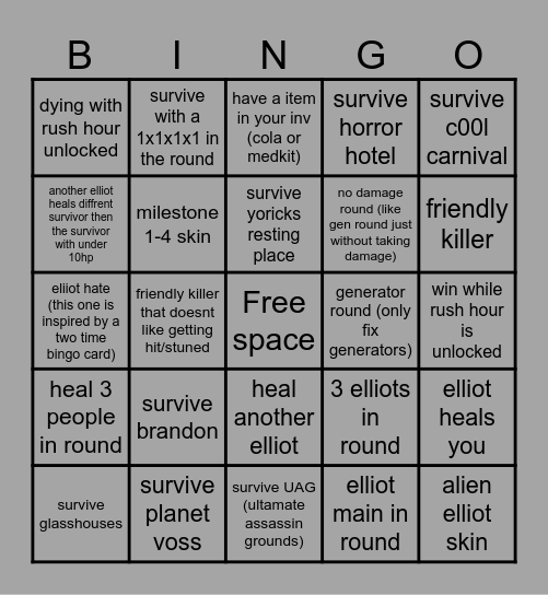 elliot forsaken bingo Card