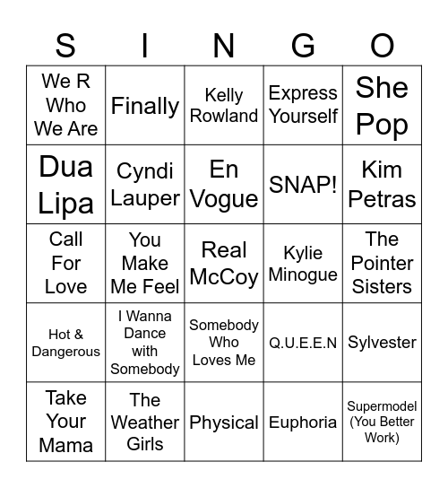 YA THINK YOU KNOW THAT TUNE DIVA? Bingo Card