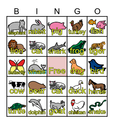 Animal Bingo Card