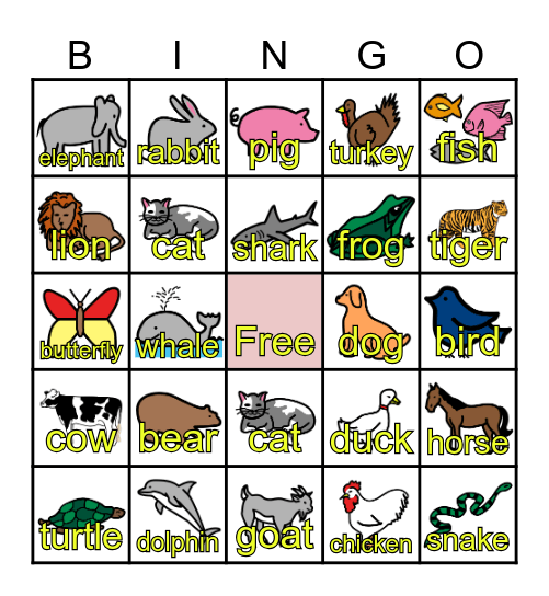 Animal Bingo Card
