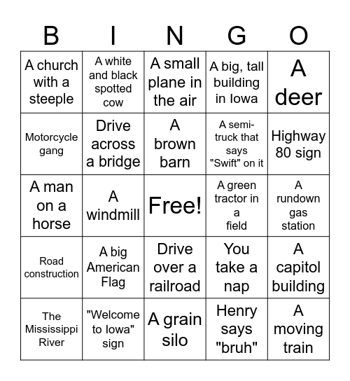 Aberdeen to Nauvoo Bingo Card