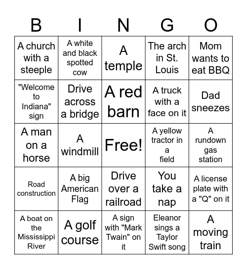 Nauvoo to Newburgh Bingo Card