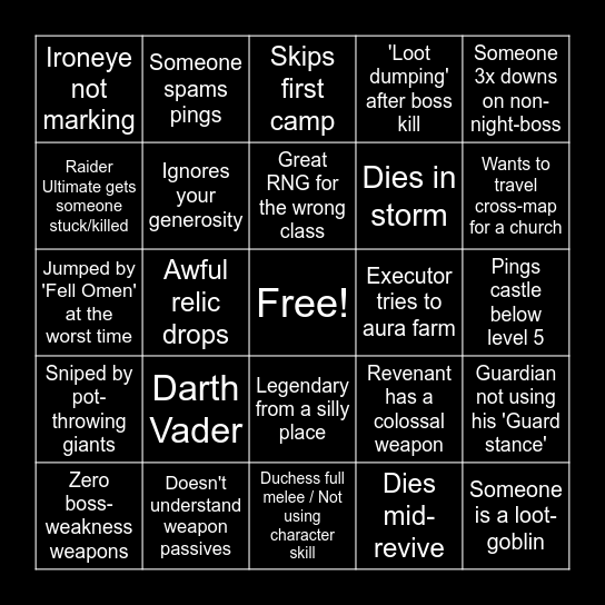 Nightreign Bingo Card