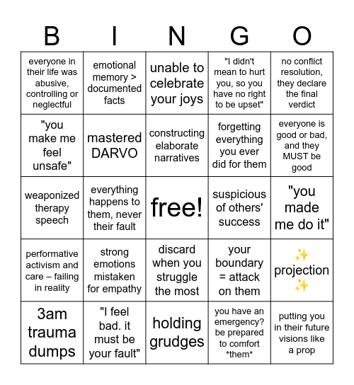 bpd friend Bingo Card