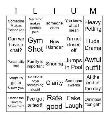 Love Island Bingo Card