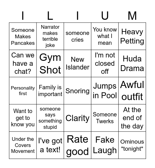 Love Island Bingo Card