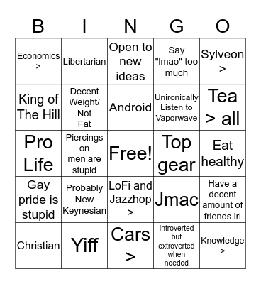 Adversities Bingo Card