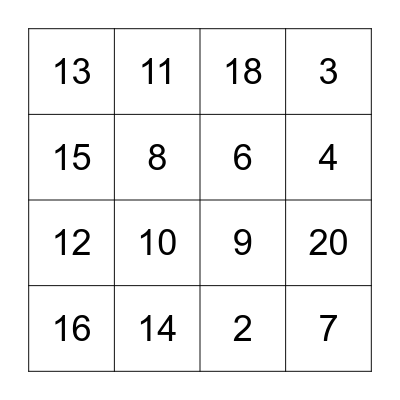 los numeros Bingo Card