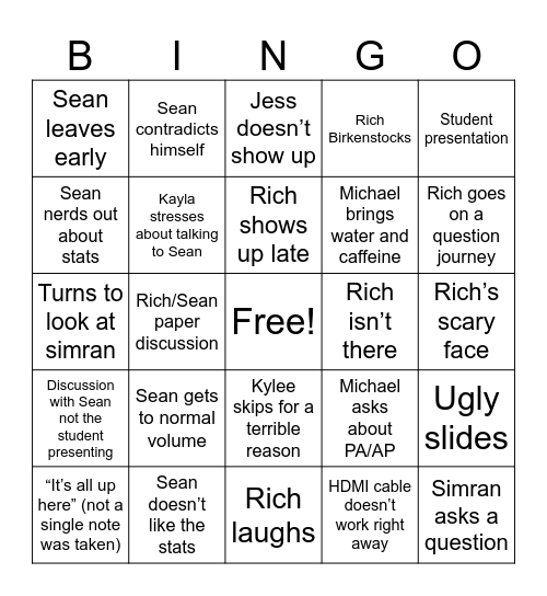 Lab Meeting Bingo 4.0 Bingo Card