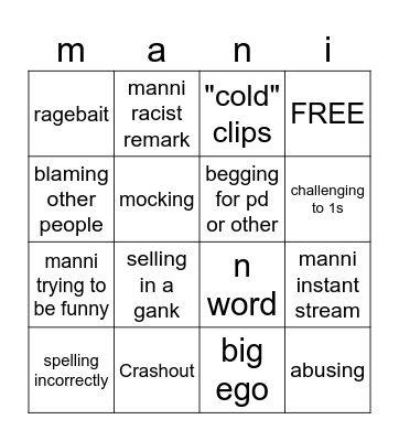 manni card Bingo Card