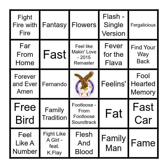 STARTS WITH "F" Bingo Card