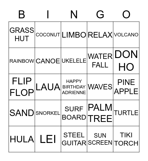 ALOHA BINGO Card