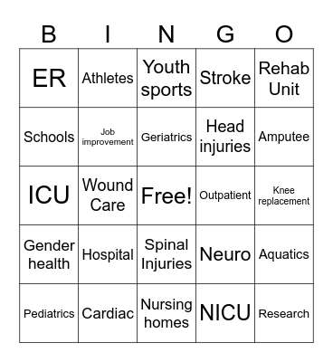 Physical Therapy Bingo Card
