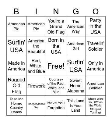 4th of July Music Bingo! Bingo Card