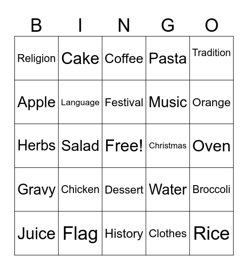 Food and Culture Bingo Card