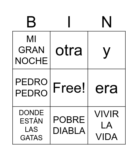 sight words Bingo Card