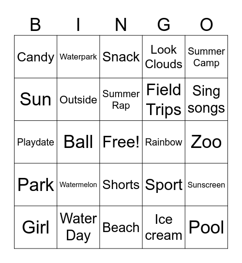Summer Bingo Card