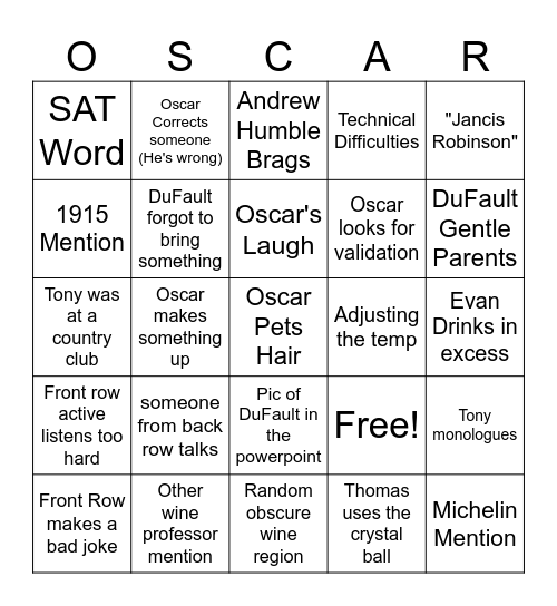 La Somm Bingo Card