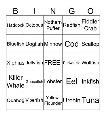 Ocean Bingo! Bingo Card
