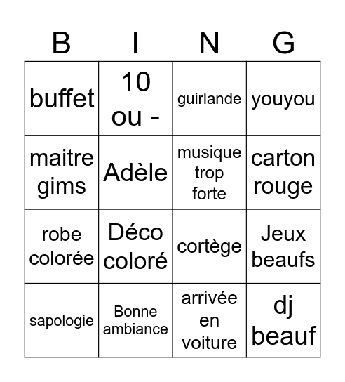 emma Bingo Card